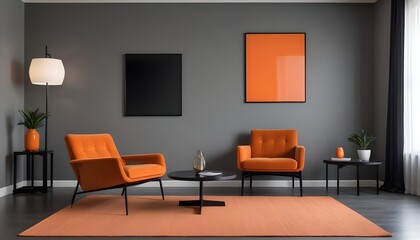 
Mockup poster frame on the wall of the living room. Luxurious apartment background with contemporary design. Modern interior design. 3D render