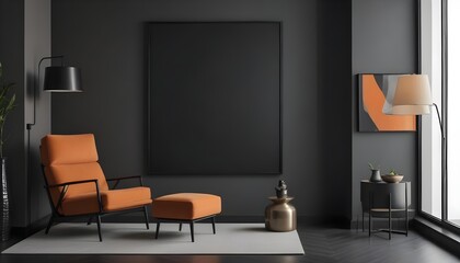 
Mockup poster frame on the wall of the living room. Luxurious apartment background with contemporary design. Modern interior design. 3D render