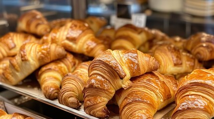Golden Croissants in a Bakery Display