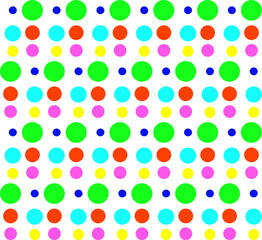 Seamless texture in the form of an abstract pattern of multi-colored polka dots on a white background