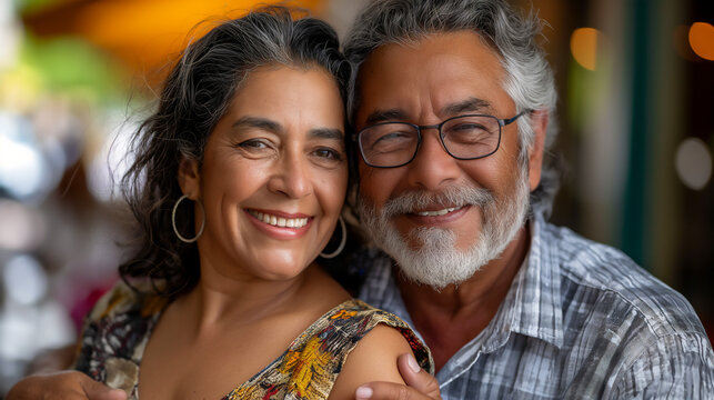 portrait of an older Hispanic, Latino couple, copy space