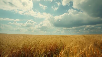Wheat field with cloudy sky for text