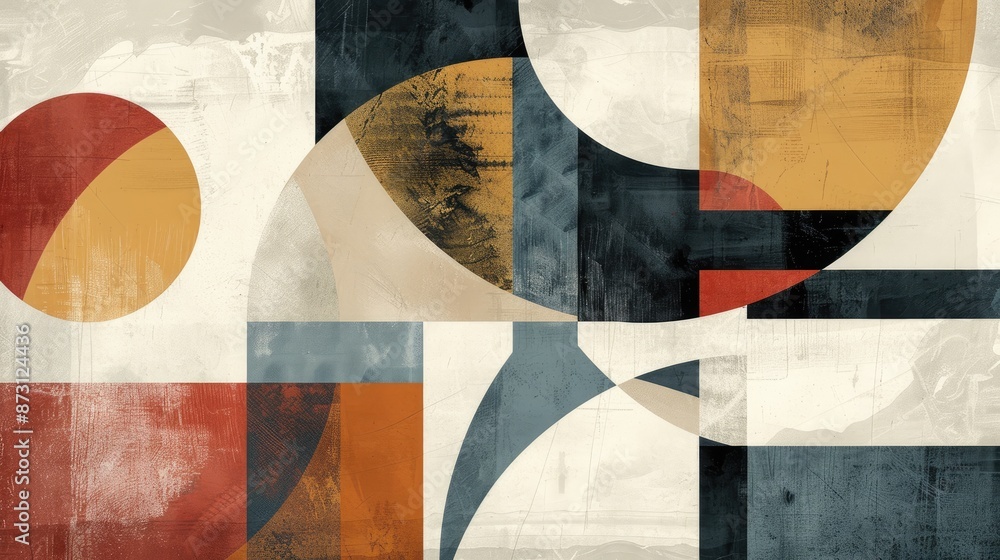 Poster a modern abstract background with overlapping geometric shapes in muted tones.