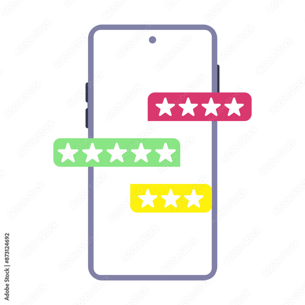 Poster a smartphone with a white screen is showing three customer ratings, each displayed as a bar of five 