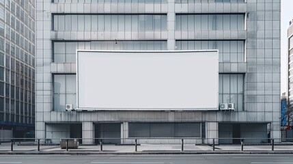 Large Blank Billboard on Modern Building Facade in Urban Cityscape