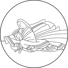 線画円形百人一首　赤染衛門