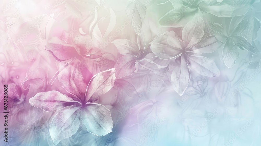 Poster a serene abstract background with delicate floral patterns in soft pastel colors.