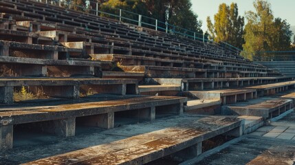 Deserted outdoor stadium bleachers with no audience due to canceled sports event