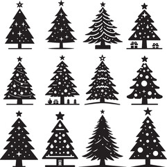 Obraz premium Christmas Tree Vector Set illustration silhouette logo art
