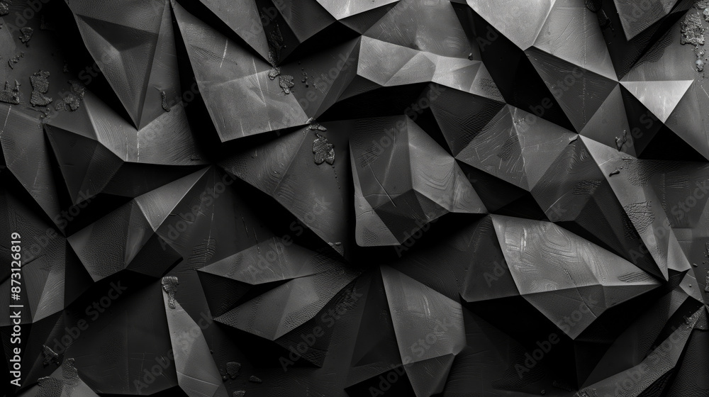 Aufkleber Black abstract geometrical forms textured background, dark black geometric pattern with light and shadows. Minimalistic black background pyramids and triangular form