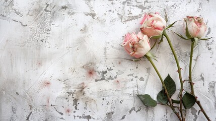 White wedding background with grunge aesthetic and roses