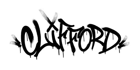 Sprayed Clifford name with overspray in black over white. Vector illustration.