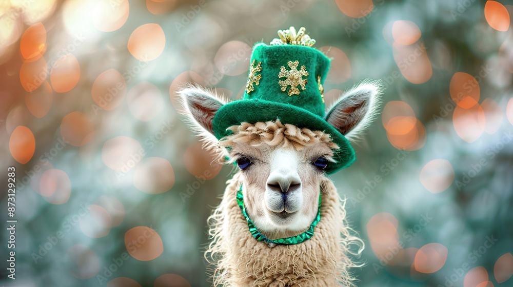 Poster alpaca in a green hat