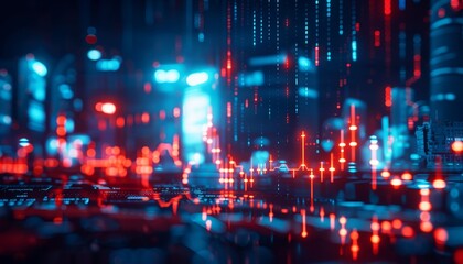 Obraz premium Cityscape with digital consumer index billboards, urban financial health, concept