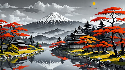 Abstraktion Asiatisches Motiv 16x9. Hintergrund f&uuml;r das Design 1.