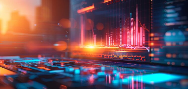 AIdriven trend analysis software in a modern office, future data analysis, concept