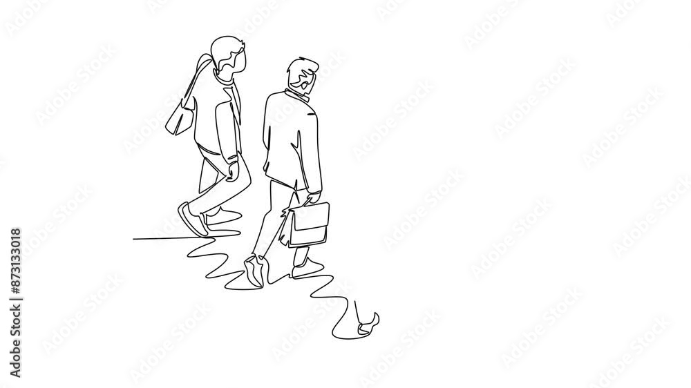 Aufkleber self drawing animation of single line draw top view of success male employees walking together rushe