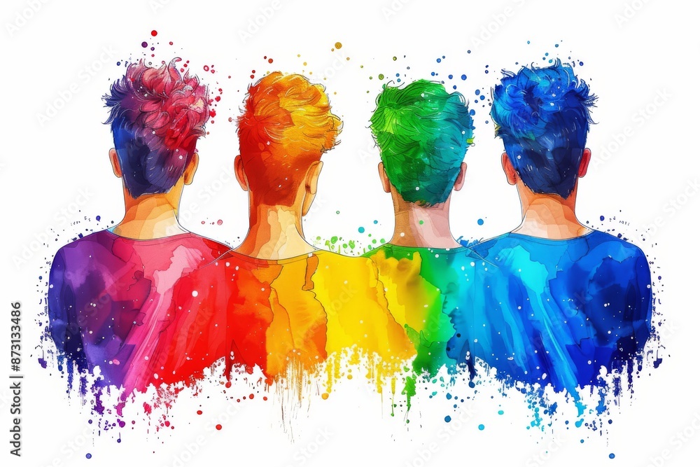 Aufkleber vibrant abstract illustration of four individuals with splashes of color, symbolizing diversity and 