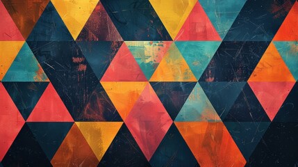 Abstract triangular patterns flat design, front view, digital theme, cartoon drawing, Splitcomplementary color scheme.,