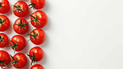 Tomatoes displayed against a white background with space for text