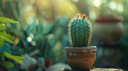 Blurry background with cactus in a pot ideal for educational or business imagery for book covers and promotional materials