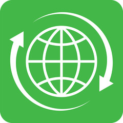 Earth recycle simple flat design icon. Globe with arrow path line vector pictogram