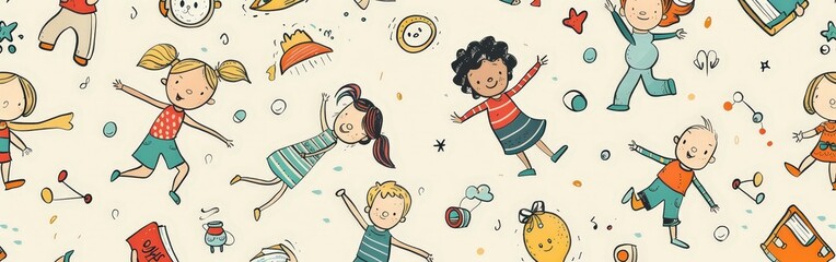 Whimsical Children Activities in Colorful Illustration