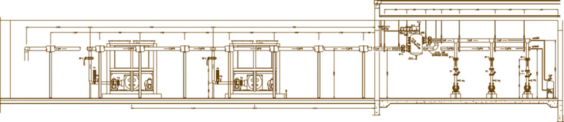 Sketch silhouette illustration vector detailed drawing of Chiller Plan Room Plan Elevation and Sections design for industry
