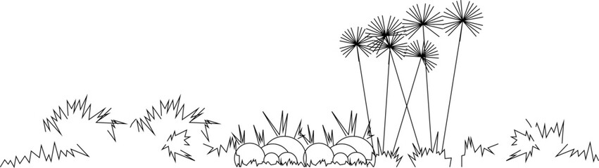 Obraz premium Vector silhouette illustration sketch detailed design of a collection of trees with lots of leaves and twigs in the garden