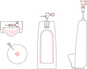 Vector silhouette illustration sketch drawing design detail Sanitary ware set monoblock urinal for urination 