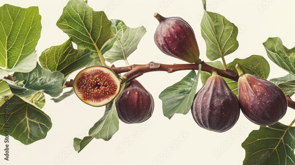 Wall mural figs on a fig tree branch with leaves