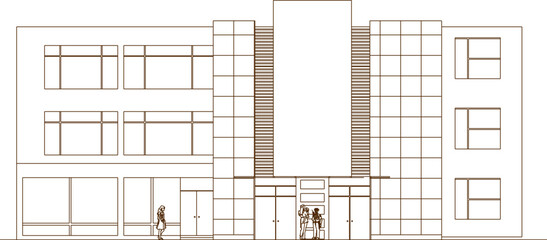 Vector silhouette illustration sketch of detailed design of architectural engineering designs and sections of school buildings and educational courses