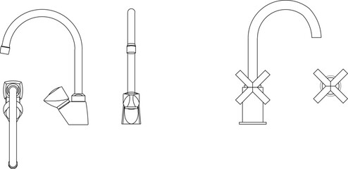 Fototapeta premium Vector silhouette illustration sketch of detailed design of Sanitary ware set of water faucet for bathroom sink