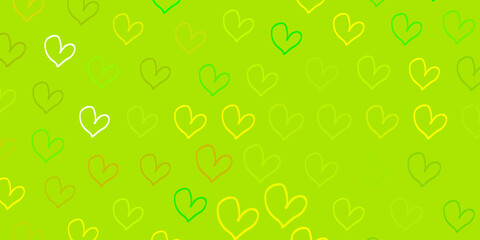 Light Green, Yellow vector template with doodle hearts.