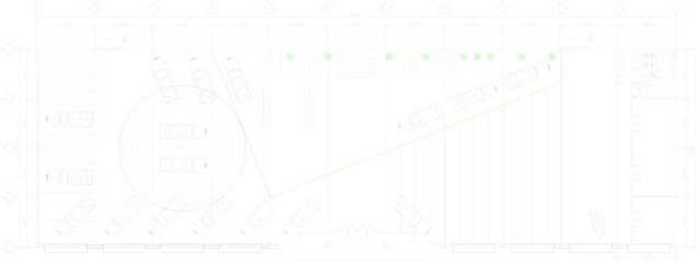 Vector silhouette illustration sketch, detailed drawing, architectural engineering design, car showroom site plan layout plan