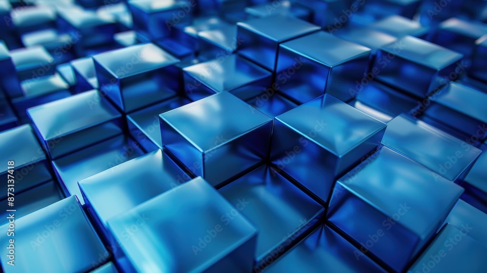 Aufkleber blue cubes arranged in a precise, geometric pattern, their glossy surfaces reflecting light, creatin