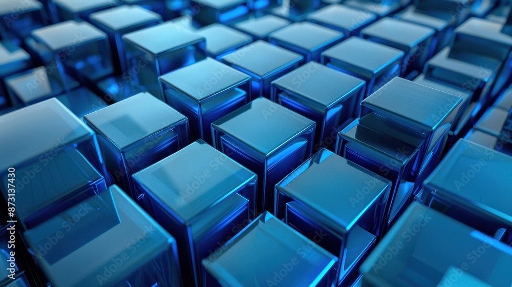 Aufkleber blue cubes arranged in a precise, geometric pattern, their glossy surfaces reflecting light, creatin