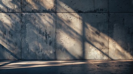 Vintage minimalist concept with shadows and light on aged concrete wall