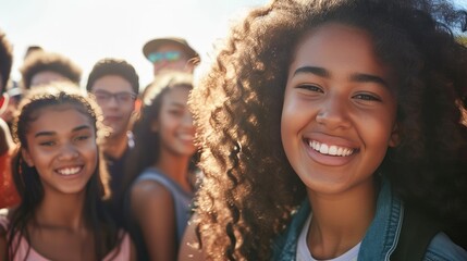 Fototapeta premium Community of Smiles: Multinational Joy in Sunshine