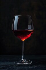Naklejka premium A glass of red wine photographed against a black background, studio photography with professional color grading, soft shadows, clean sharp focus, and natural light