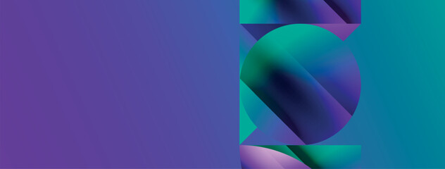 Serene gradient template. Circles and triangles mingle in minimalist perfection. Gentle fusion of forms and hues creates balanced yet captivating backdrop, embodying modern sophistication