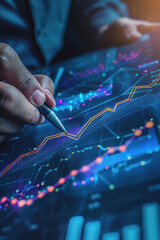 Naklejka premium Businessman drawing a rising graph on digital screen