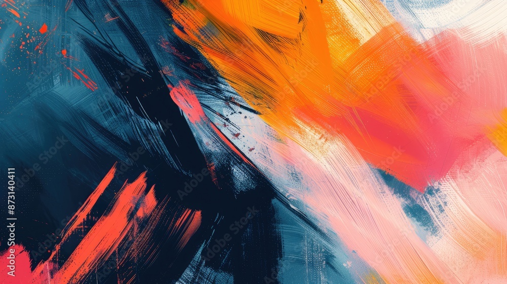 Poster an abstract background featuring dynamic brush strokes in contrasting colors.