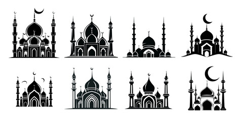 Obraz premium set of simple black and white modern mosque logos. silhouette