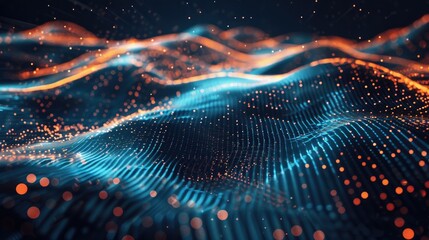 Obraz premium An abstract background with a futuristic digital matrix of glowing dots and lines.