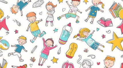 Whimsical Children Activities in Colorful Illustration