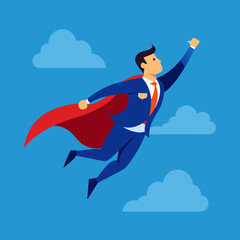 superman flying on the sky vector art illustration