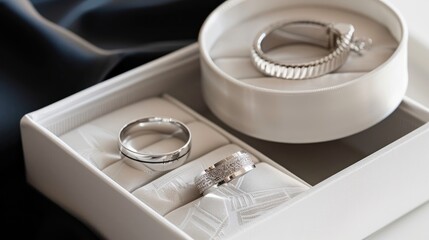 Contemporary bracelet and ring displayed in a white box