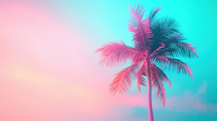 Obraz premium Stylish Vaporwave Palm Tree in Neon Pink and Turquoise.