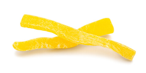 dried cantaloupe sticks path isolated on white